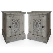 Arcata Mexican Grey Mirrored Bedside Cabinets In Pair