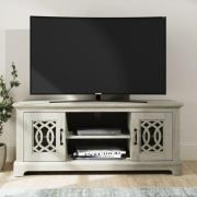 Arcata Wooden TV Stand With 2 Mirroed Doors In Dusty Grey Oak