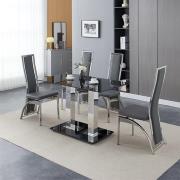 Jet Small Black Glass Dining Table With 4 Chicago Grey Chairs