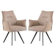 Reston Oyster Corduroy Fabric Mix Dining Armchairs In Pair