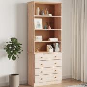 Akron Wooden Bookcase With 4 Drawers In Natural