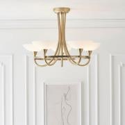 Cagney 5 Light White Glass Shade Flush Light In Antique Brass