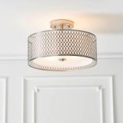 Cagney 3 Light White Fabric Shade Flush Light In Satin Nickel