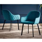 Lamar Teal Velvet Dining Chairs With Black Legs In Pair