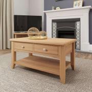 Gilford Wooden Coffee Table With 2 Drawers In Light Oak