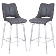 Pilton Grey PU Leather Bar Stools With Chrome Legs In Pair