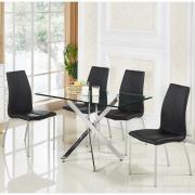 Daytona Small Glass Dining Table With 4 Opal Black Chairs