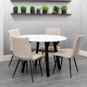 Frisco Marble Effect Dining Table Round With 4 Taupe Chairs