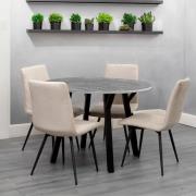 Frisco Concrete Effect Dining Table Round With 4 Taupe Chairs