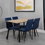 Frisco Oak Effect Dining Table Small With 4 Blue Chairs