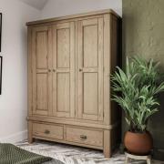 Hants Wooden Wardrobe With 3 Doors 2 Drawers In Smoked Oak