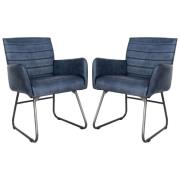 Granby Blue Leather Dining Chairs With Metal Legs In Pair