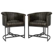 Elkhart Dark Grey Leather Dining Chairs With Metal Legs In Pair