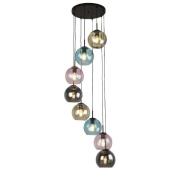 Mardi 8 Light Coloured Glass Pendant Light In Matt Black