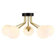 Dore 5 Light Opal Glass Shade Flush Light In Gold And Black