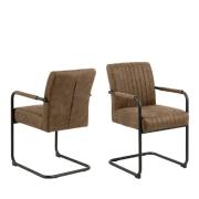 Alpine Light Brown Fabric Dining Chairs With Metal Frame In Pair