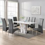 Memphis Large Filo Effect Dining Table 6 Vesta Grey Chairs