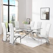 Daytona Large Glass Dining Table With 6 Ravenna White Chairs