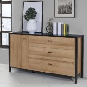 Harbor Wooden Sideboard With 1 Door 3 Drawers In Oak And Black