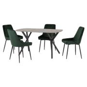 Alsip Concrete Effect Dining Table With 4 Green Velvet Chairs