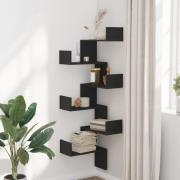 Ruston Wooden Corner Wall Shelf With 6 Shelves In Black