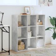 Gilford Wooden Bookcase With 9 Compartments In Concrete Grey