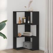 Garner Wooden Corner Bookcase With 3 Shelves In Black