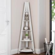 Travis Corner Wooden Ladder Shelving Unit In White