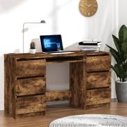 Abingdon Wooden Laptop Desk With 6 Drawers In Smoked Oak