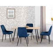 Hanover Oak Wooden Dining Table With 4 Avah Blue Chairs