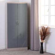 Mack Wooden Wardrobe With Grey Gloss Front In Light Oak