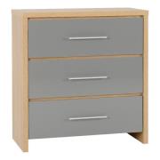 Samaira Wooden Chest Of 3 Drawers With Grey Gloss Front In Oak