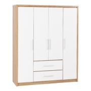 Samaira Wooden Wardrobe With 4 Door And White Gloss Front In Oak