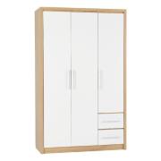 Samaira Wooden Wardrobe With 3 Door And White Gloss Front In Oak