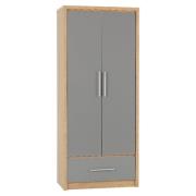 Samaira Wooden Wardrobe With 2 Door And Grey Gloss Front In Oak