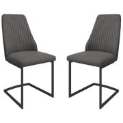 Ramona Dark Grey Leather Dining Chairs With Black Legs In Pair