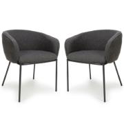 Langley Grey Fabric Dining Chairs With Black Legs In Pair