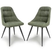 Calhoun Green Fabric Dining Chairs With Black Legs In Pair