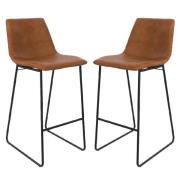 Berlin Caramel Maple PU Leather Bar Stools With Black Leg In Pair