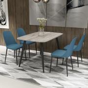 Arta Grey Wooden Dining Table 4 Curve Plastic Blue Chairs