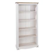 Consett Wooden Wide Bookcase With 5 Shelves In White And Oak