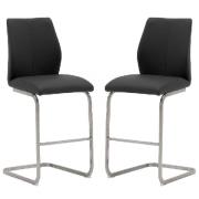 Ithaca Black Faux Leather Bar Stools With Chrome Base In Pair