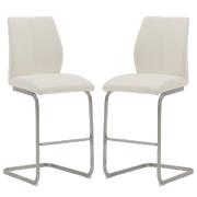 Ithaca White Faux Leather Bar Stools With Chrome Base In Pair