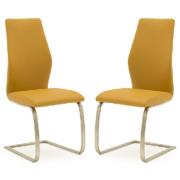 Ithaca Pumpkin Faux Leather Dining Chairs Chrome Base In Pair