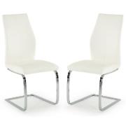 Bernie White Leather Dining Chairs With Chrome Legs In Pair