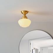 Crowley Opal Glass Semi-Flush Ceiling Light In Brass