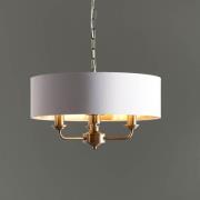 Hixson 3 Light White Fabric Pendant Ceiling Light In Brass