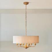 Hixson 6 Light Natural Fabric Pendant Ceiling Light In Brass