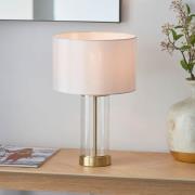 Laurel Glass White Fabric Drum Shade Table Lamp In Satin Brass