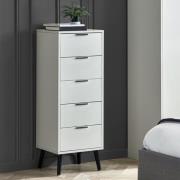 Akron Wooden Chest Of 5 Drawers Narrow In Silk Grey